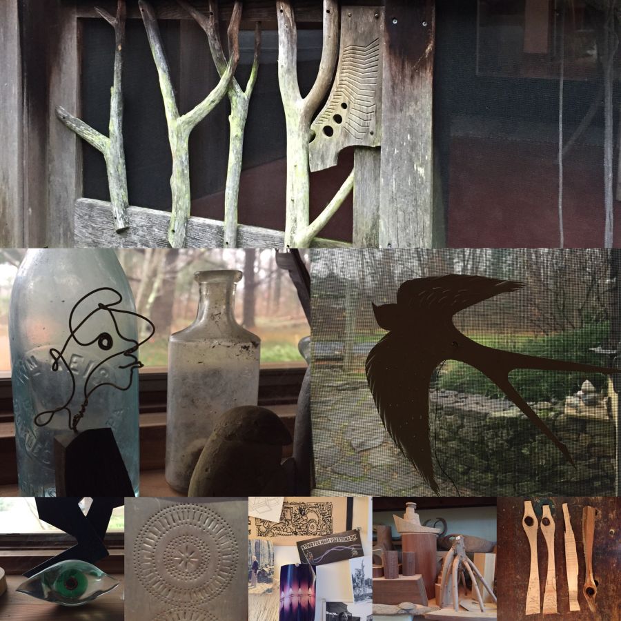 Handmade life, found objects, sparrow cutout, montage